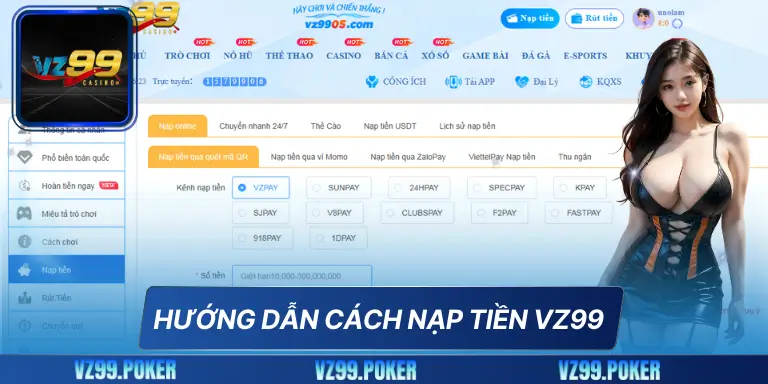 Hướng dẫn cách nạp tiền vz99